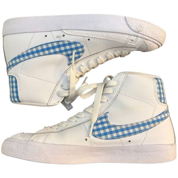7.5L-NIKE Blazer Mid GS Trainers '77 University Blue Gingham Carolina Blue UNC F - Picture 1 of 11